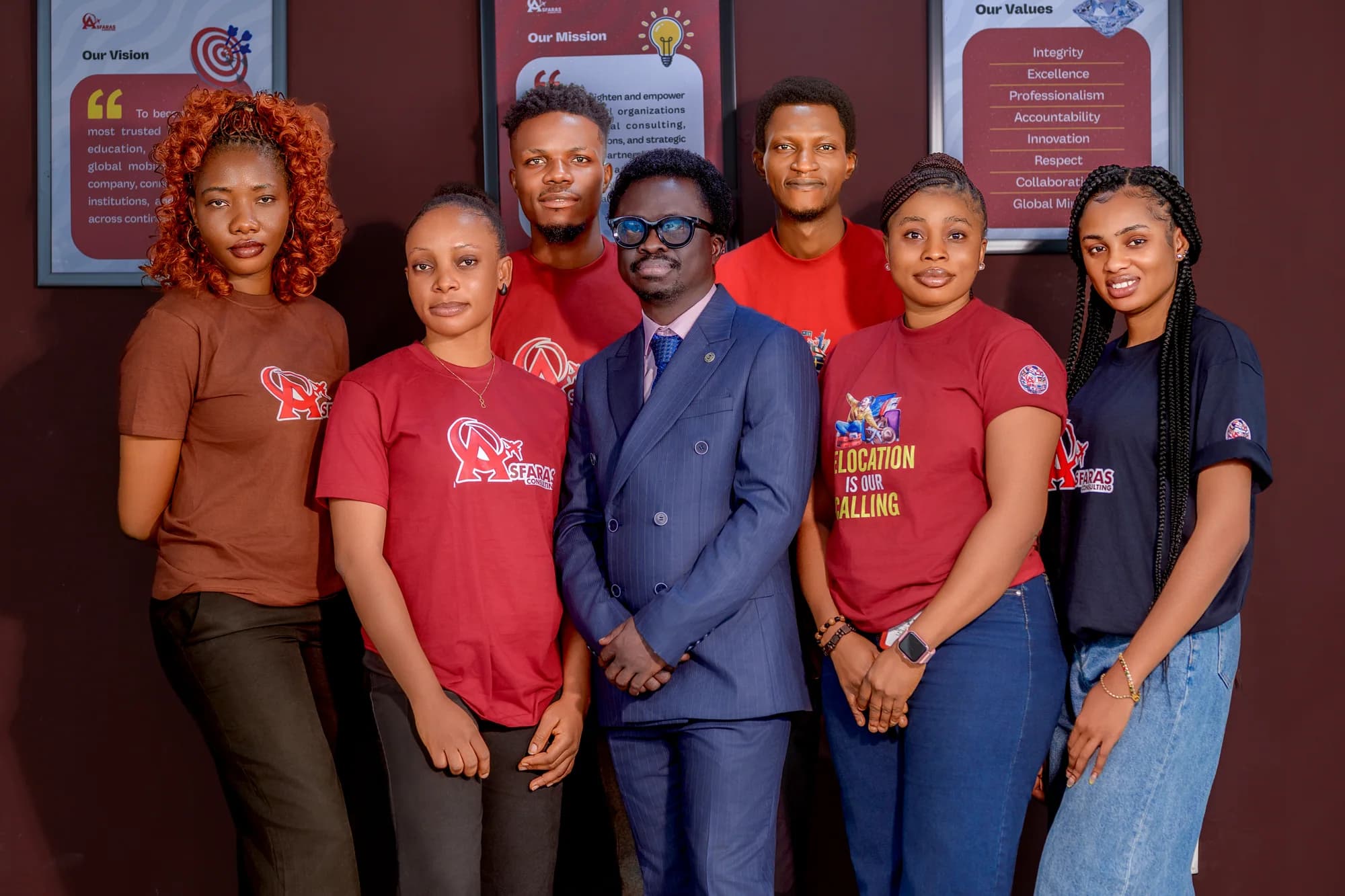 The Asfaras Consulting team standing together in the office