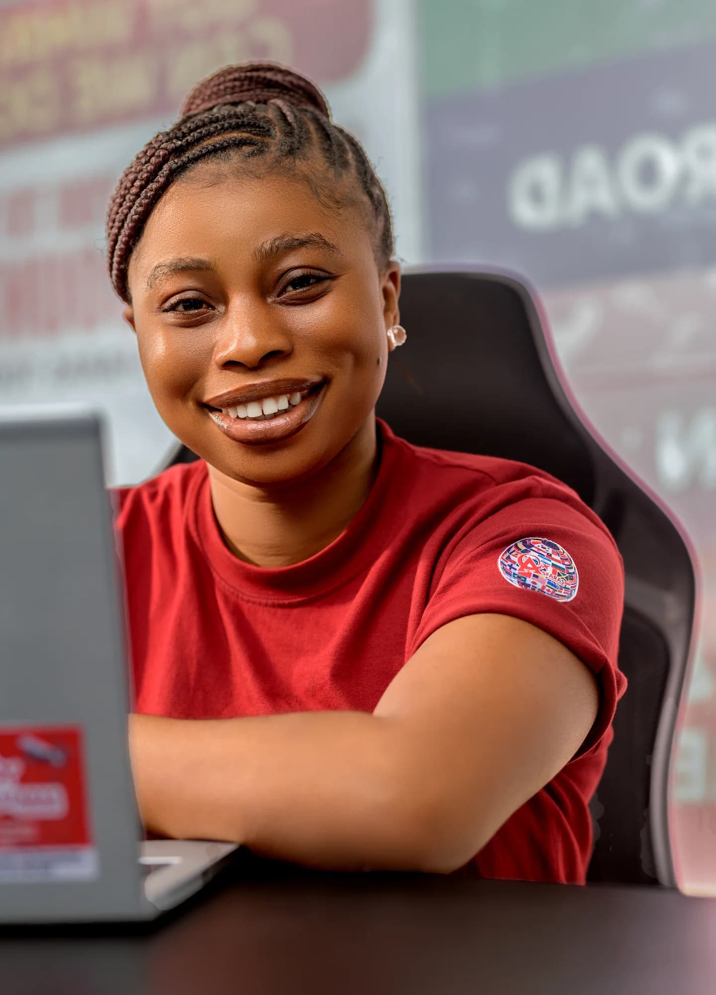 An Asfaras team member working at her desk